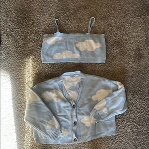 Callahan Blue and White Cloud Top and Cardigan Set